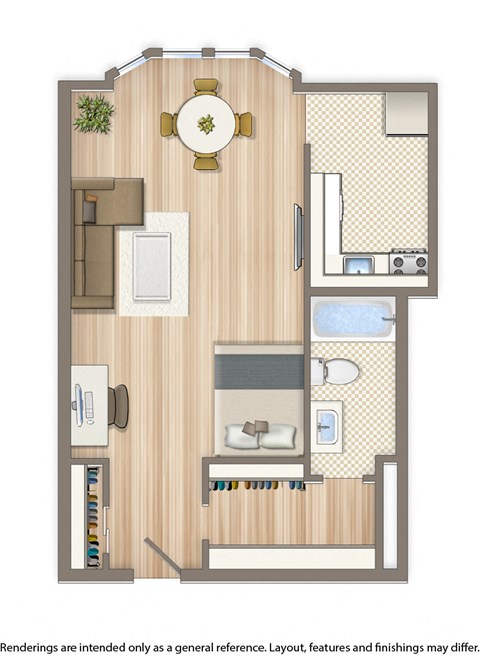 Floor plan for studio, 1 bath, 560 sqft